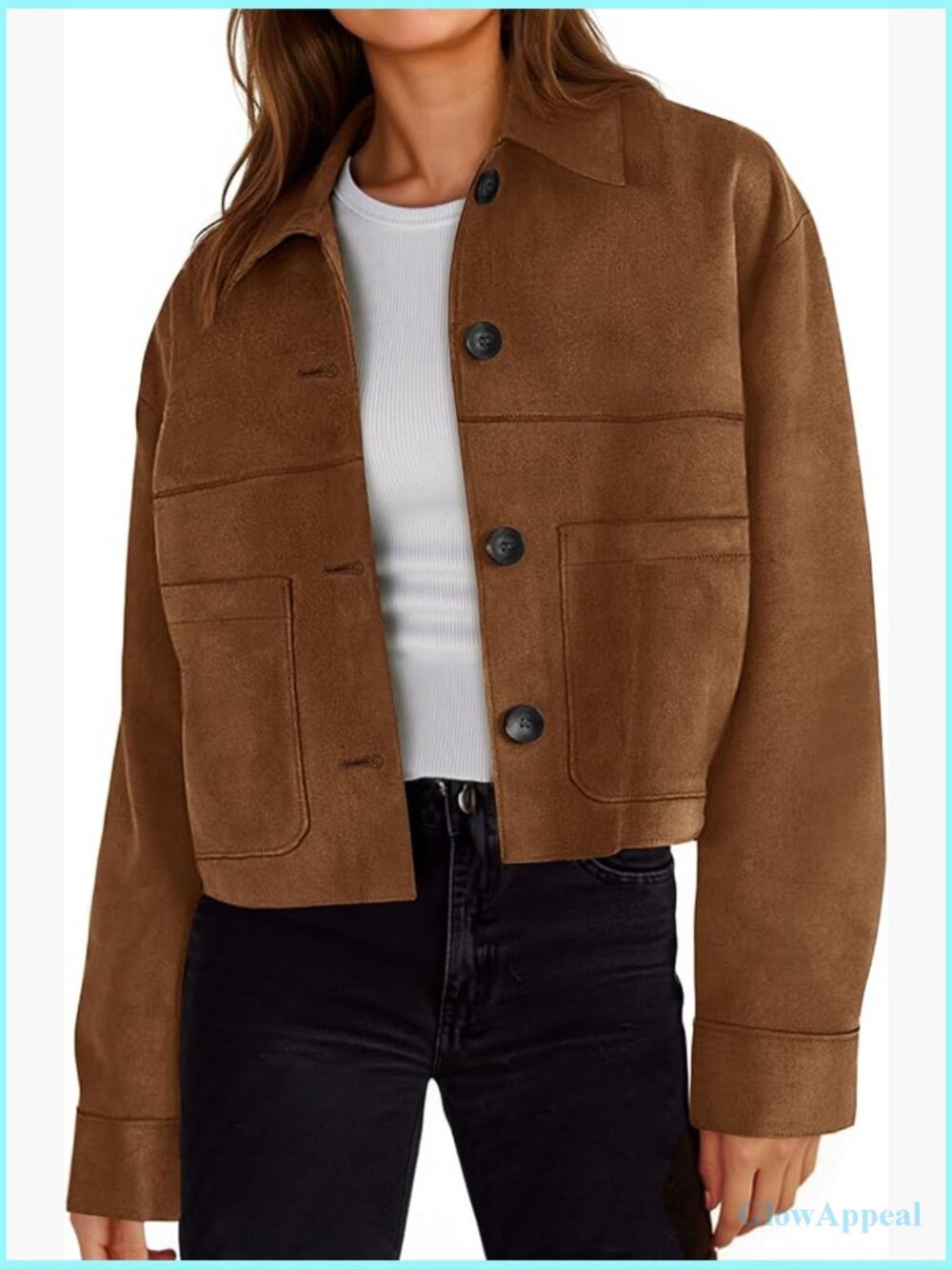 Cropped Faux Suede Jacket Lapel Collar Button Down Lightweight Shacket - Picture 1 of 6